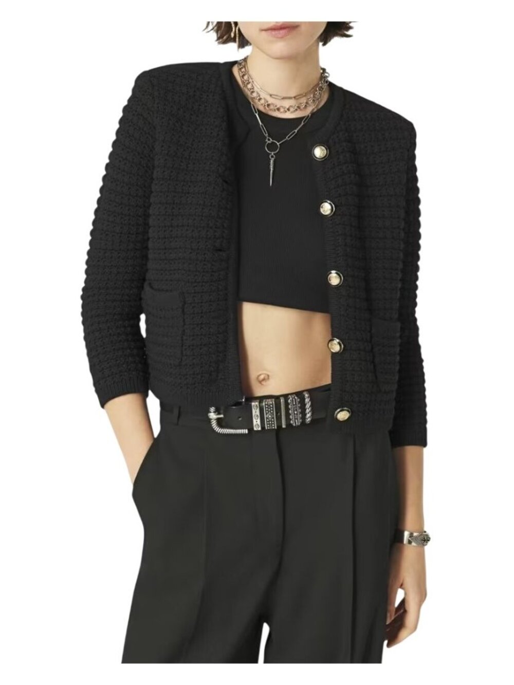 ba&sh Gilet Gaspard Cardigan in Black Medium Womens Knit Sweater Jacket